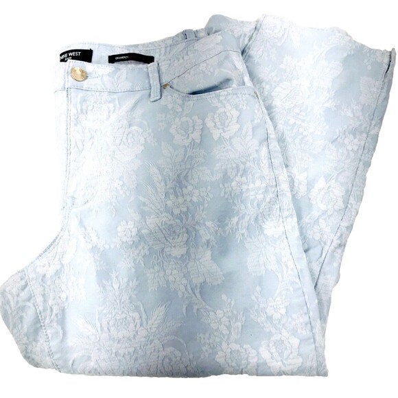 Nine West Jeans Gramercy Skinny Ankle Crop Floral Embroidered Blue 14 Hippie Y2K - Picture 1 of 15